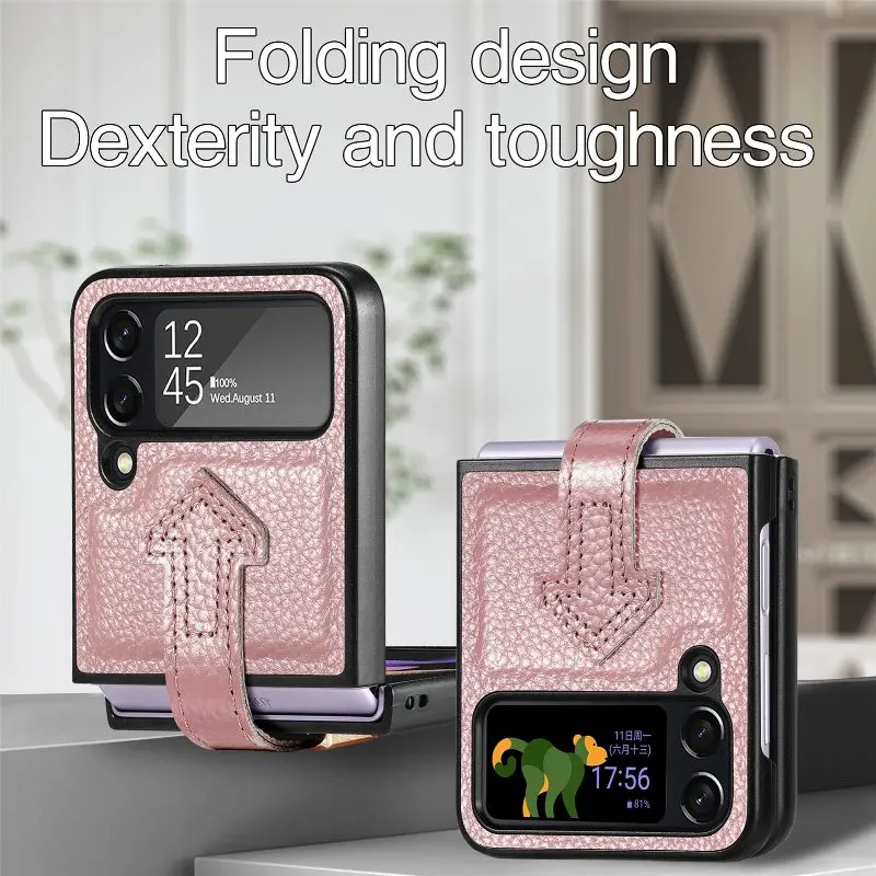 

Luxury Solid Color Genuine Leather Phone Case For Samsung Galaxy Z Flip 4 3 360° Full Protection Shockproof Fold Back Cover