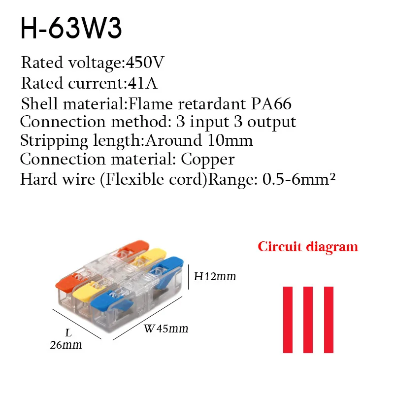 Description Picture 4 of itemWire Connectors 1 2 3 Pin Splitter Led Electric Push in Terminal Blocks Quick Connector Conductor Cable Junction Box 0.5-6mm²