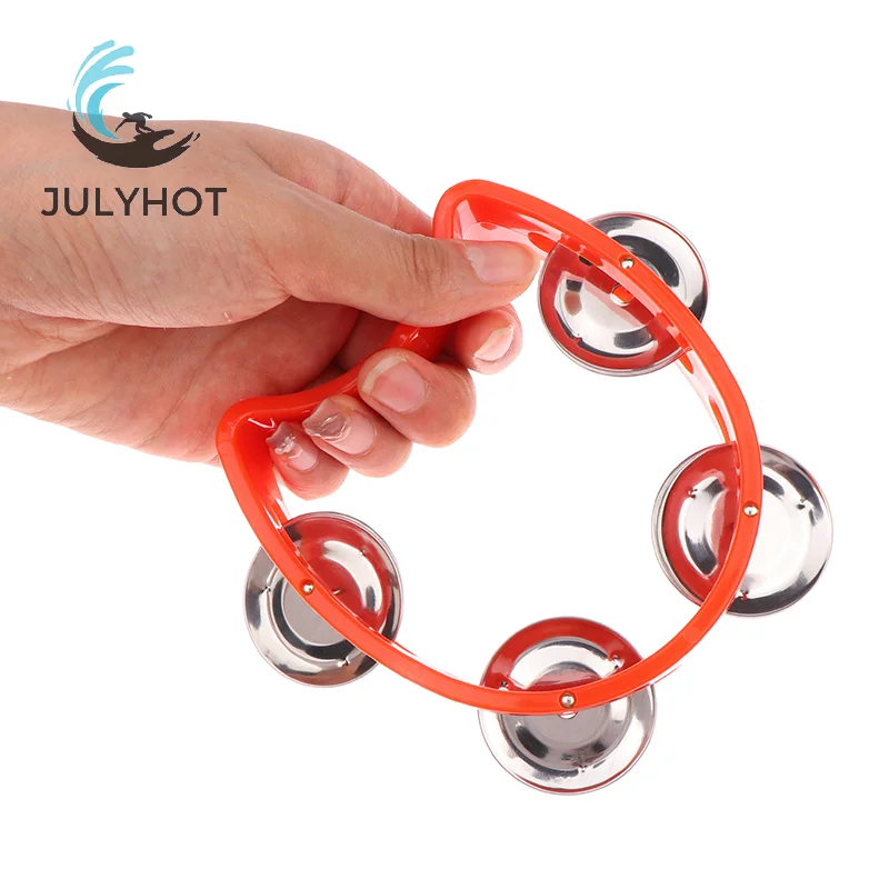 Kindergarten Hand-held Tambourine Metal Bells Plastic Rattle Ball Percussion KTV Party Kids Game Toy Musical Instrument