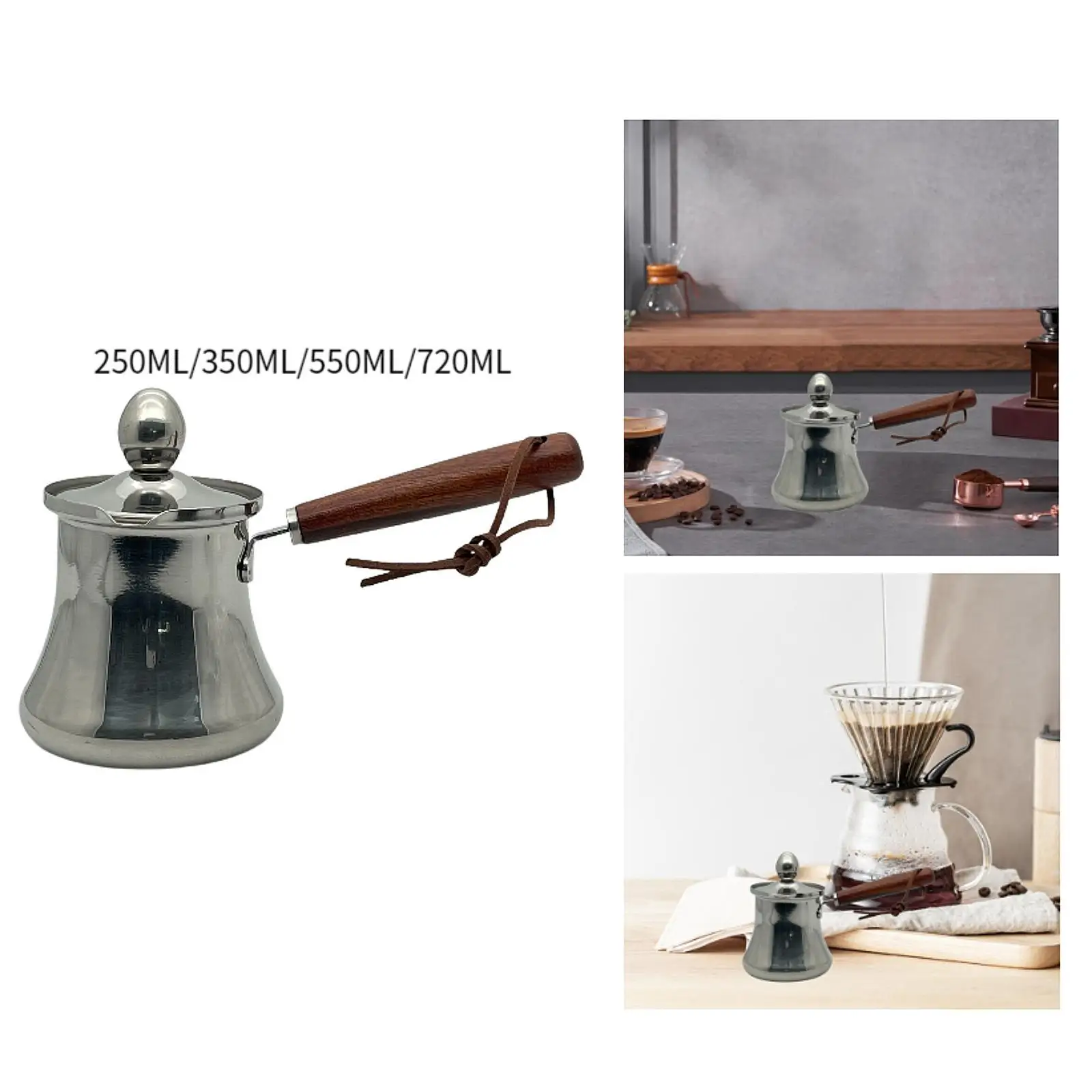 Turkish Coffee Pot Melting Pot with Lid with Wooden Handle with Spout Stovetop