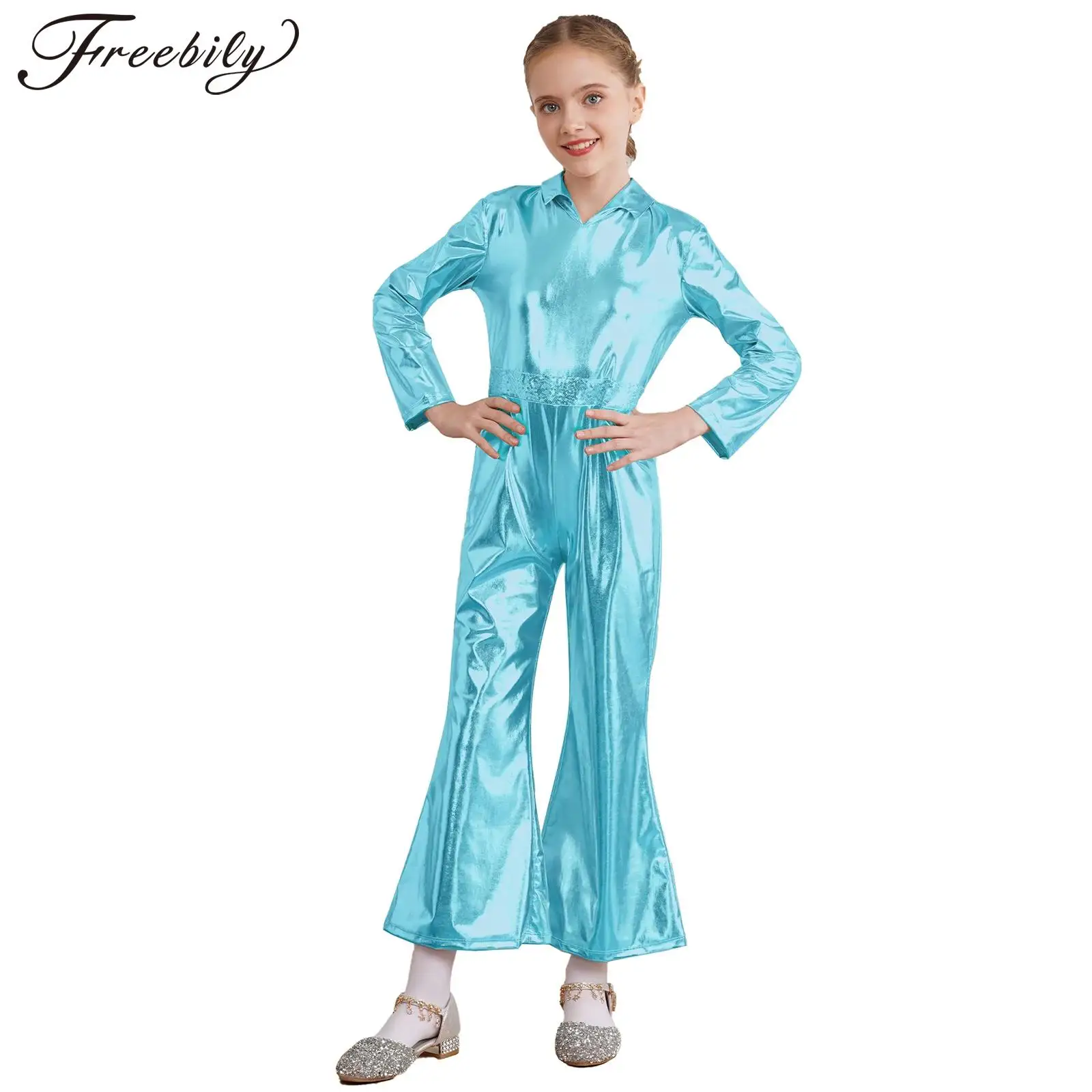 

Детский Блестящий Комбинезон с металлическим блеском, с длинным рукавом