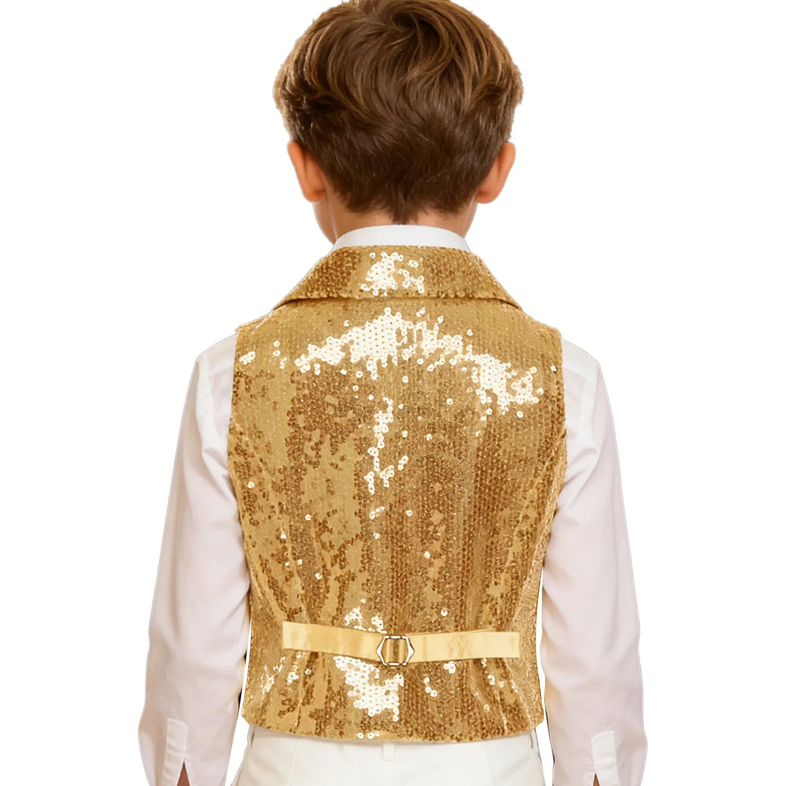 어린이 남아용 반짝이 조끼 카우보이 디스코 의상 V넥 스팽글 조끼 탱크탑 소년 결혼식 무대 공연 아동용 조끼