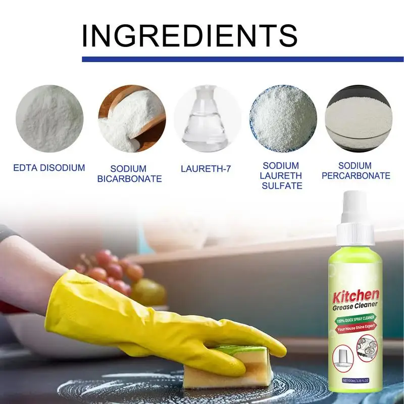 Kitchen Grease Cleaner Powerful Foaming Grease Remover Multi-purpose Kitchen Spray Cleaner Degreaser 100ml Household Cleaners