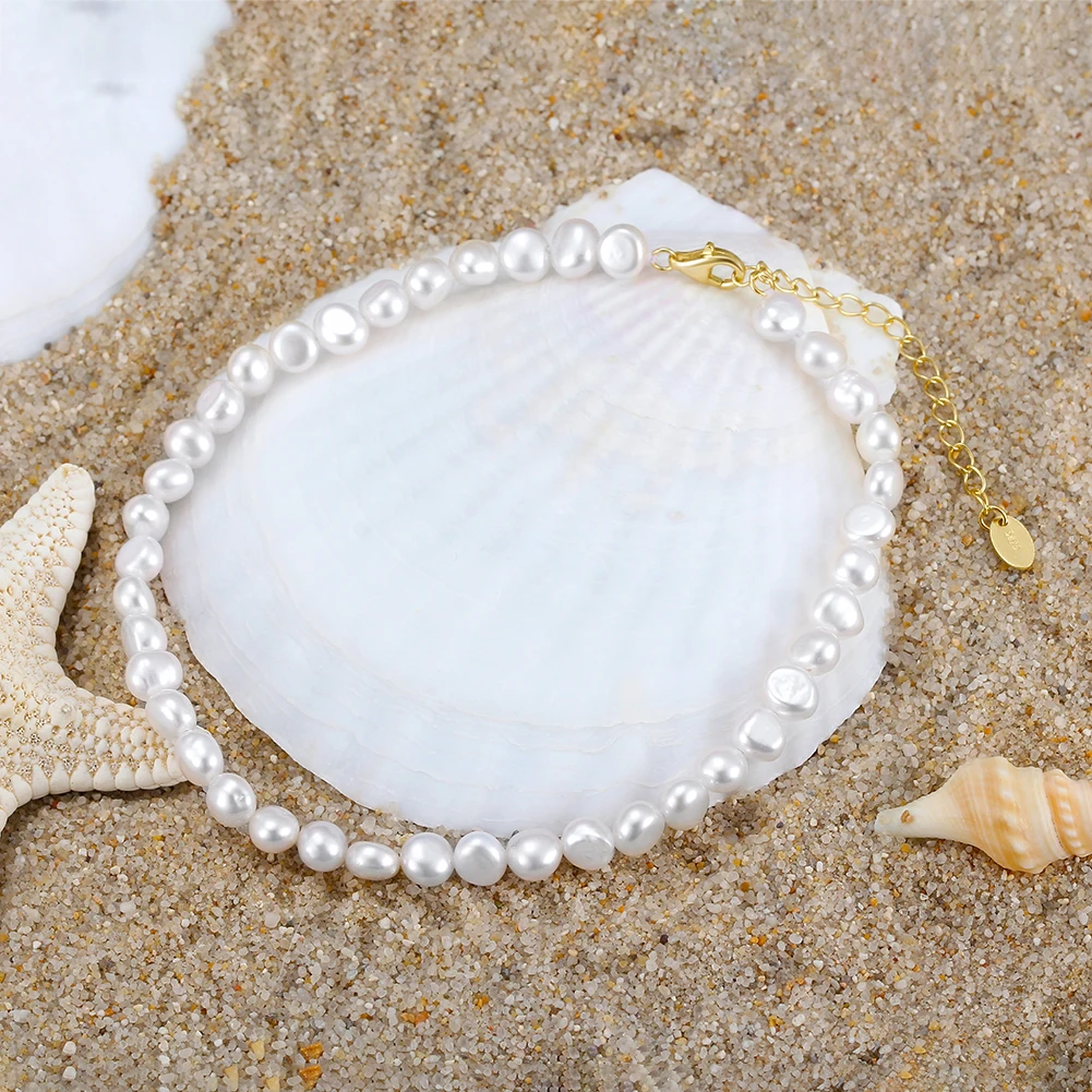 14K Gold Natural Baroque Pearl Anklets 925 Sterling Silver Pearl Foot Bracelet Ankle for Women ORSA JEWELS SA39