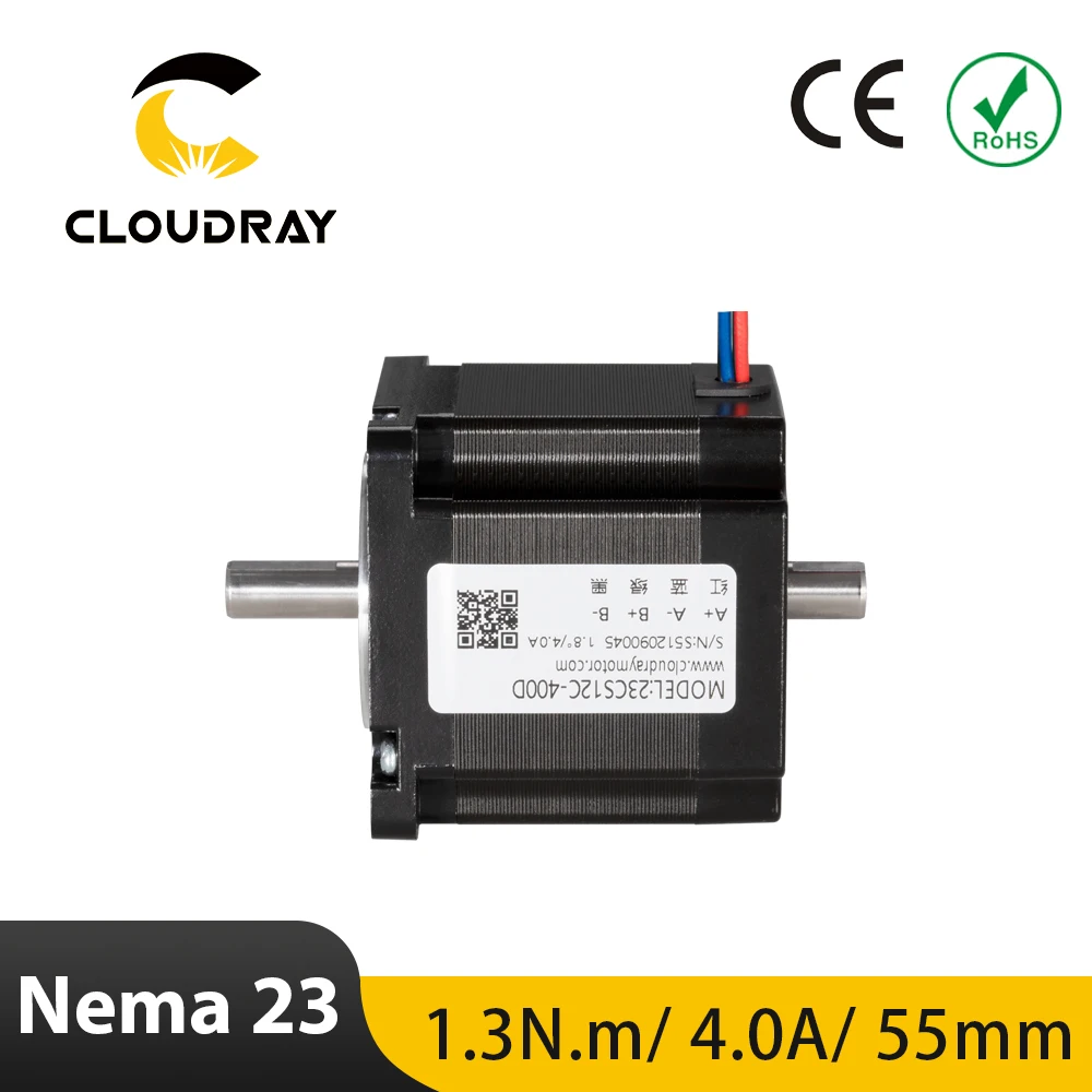 Cloudray Nema 23 Stepper Motor 55mm 1.3N.m 4.0A Double Shaft 2 Phase ...
