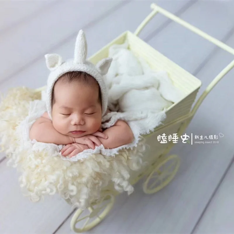 Baby Wagon Newborn Bed Metal Newborn Girl Boy Photography Bed Newborn Photo Props Infant Carriage adjustable lace hat baby cap infant summer newborn little kid photography props girl and boy bonnet photo shooting accessories