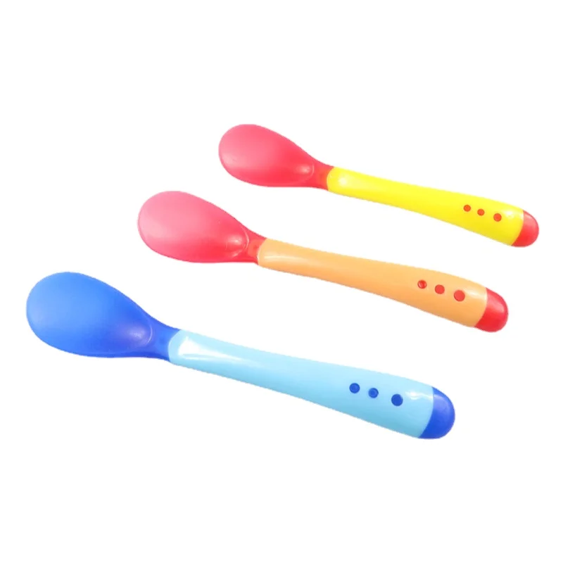 Baby Utensils Toddler Learning Feeding Spoon Fork Knif Babies Gadgets Short Handle Feel Temperature Feeder Tableware for Dishes baby feeding spoon