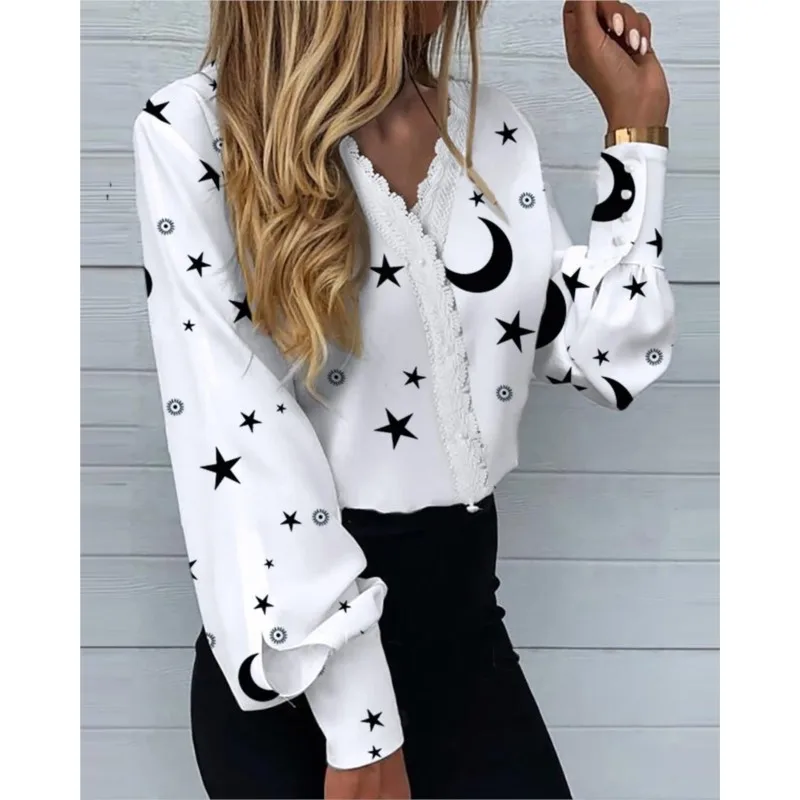 Fashion Office Lady Blouse 2023 Hot Sales Vintage Casual Chiffon Office Lady Open Stitch Shirt Sleeve Women Regular Slim Shirt