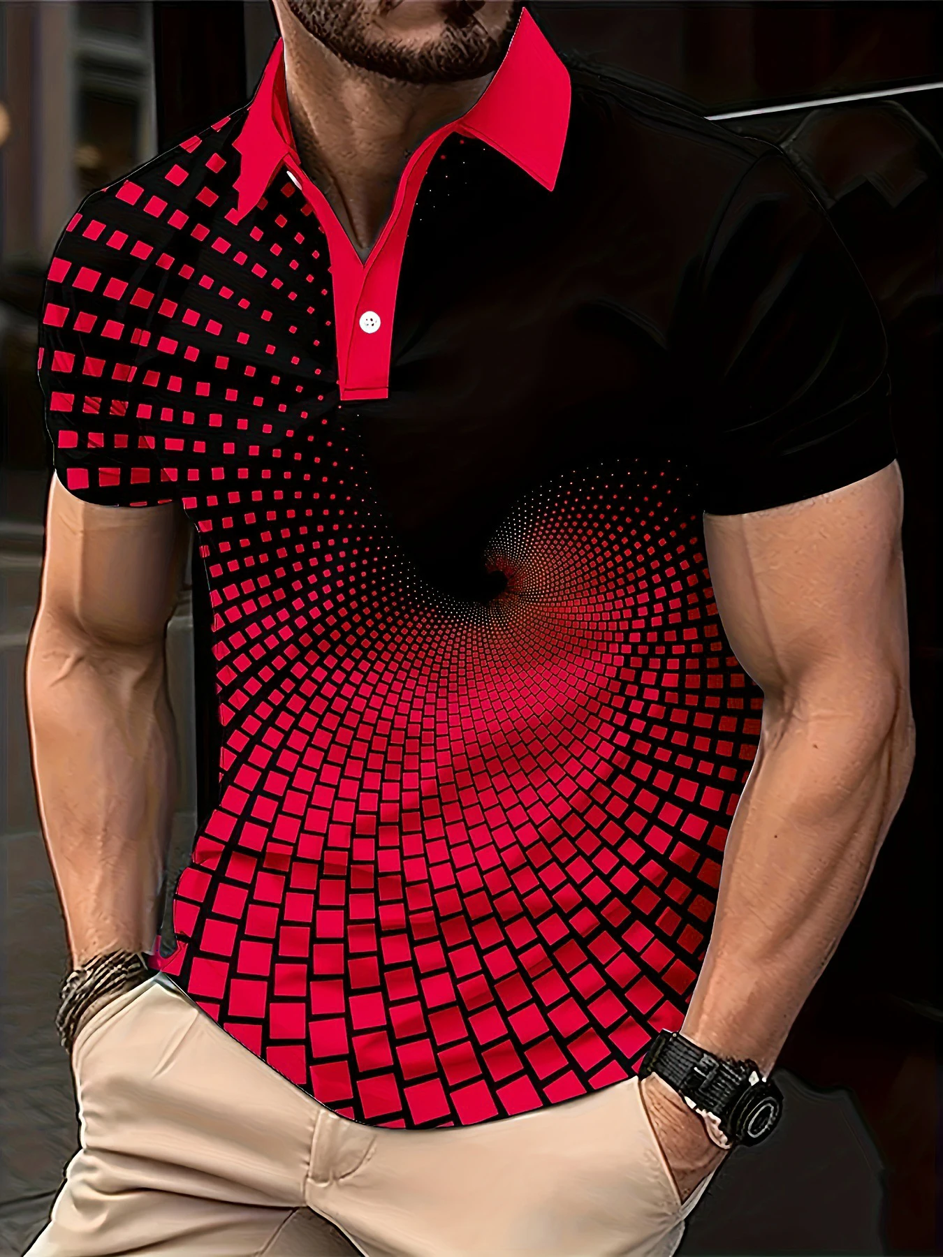 Men’s 3D Electronic Data Pattern Polo Shirt | Abstract Tech Print Short Sleeve Streetwear Fashion Summer Tee 2