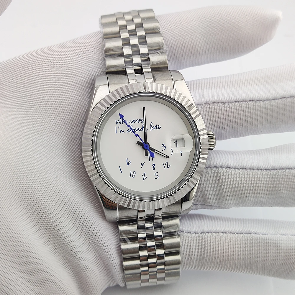 39mm/36mm nh35 Watch Automatic Men Watch No Logo Blue Text Dial Sapphire Crystal Glass Watches for Man NH35 Automatic Movement