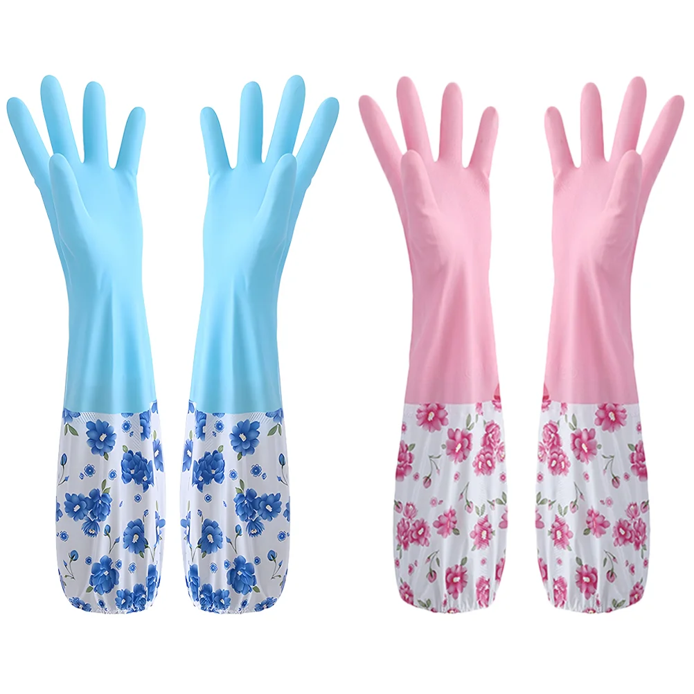 

2 Pairs Fleece Dishwashing Gloves Kitchen Mitts for Protection Dishes Emulsion Thermal