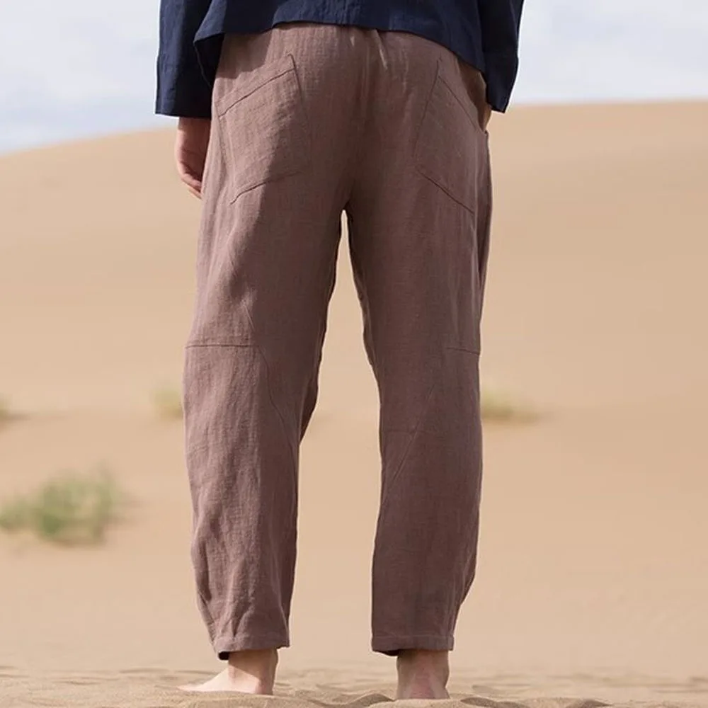 High Quality lInen&cotton Men Chinese ancient Haren pantsTai Chi Kung Fu trousers Zen Bloomers