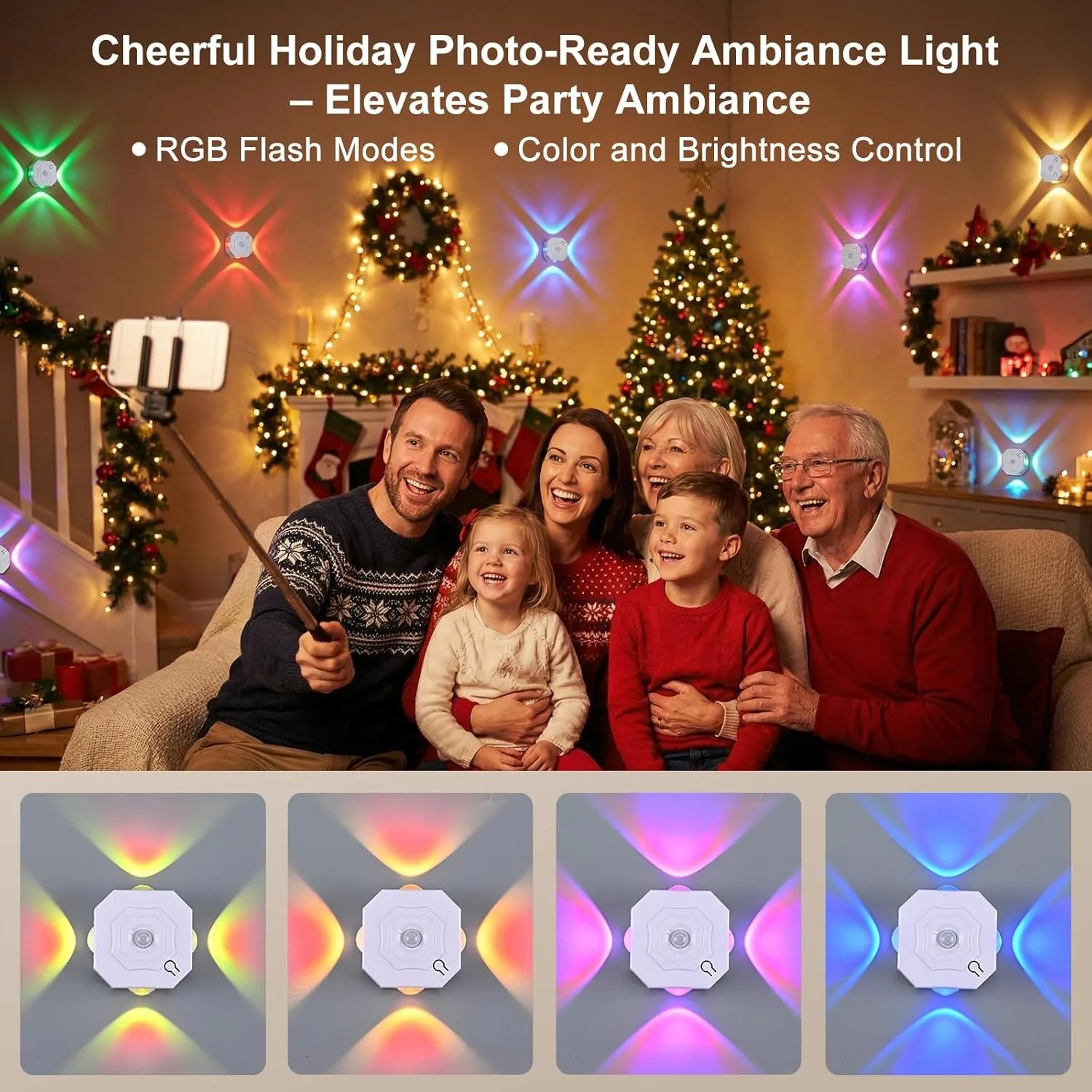 캐비닛 바닥용 RGB 색상변경 조명 USB 충전식 4헤드 야간 조명 디밍 기능 포함 사무실 복도에서 사용하기에 이상적