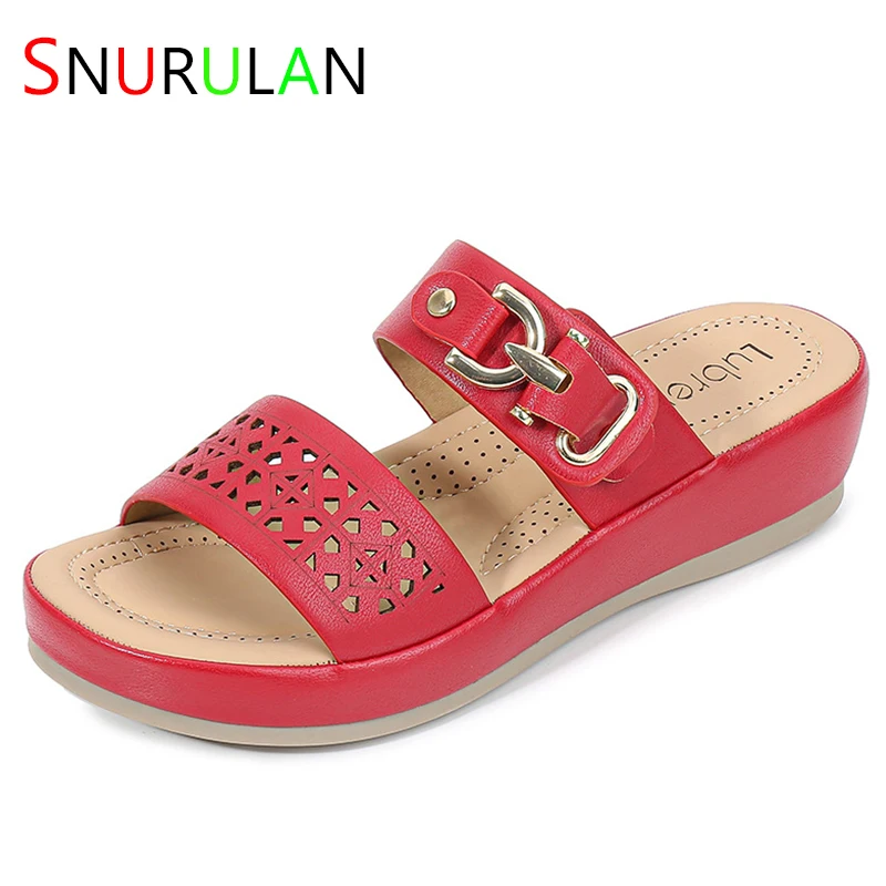 

Women's Mesh Hollow Wedge Sandals, Open Toe Faux Leather Casual Slides, Thick Soled Slip-on Sports Slippers