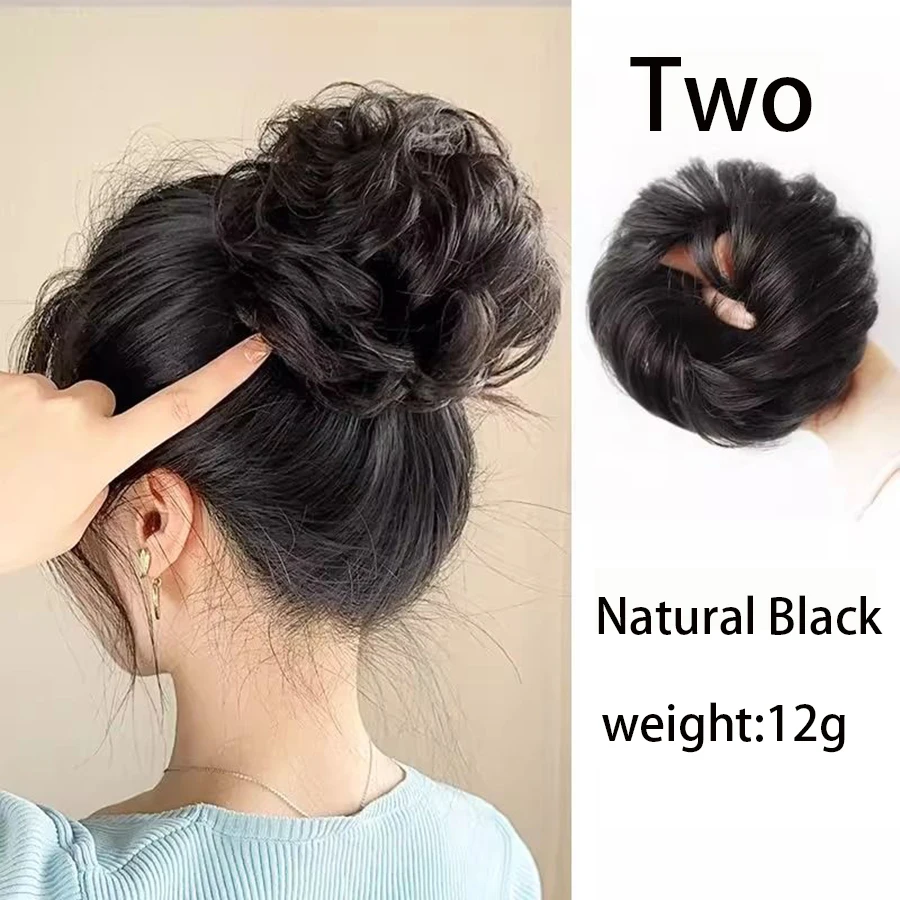 Synthetischer Haarknoten, Chignon, unordentliches lockiges Haarband, elastisches Haargummi, falsches Haarseil, Gummiband, Haarverlängerungen für Frauen – Detail 11