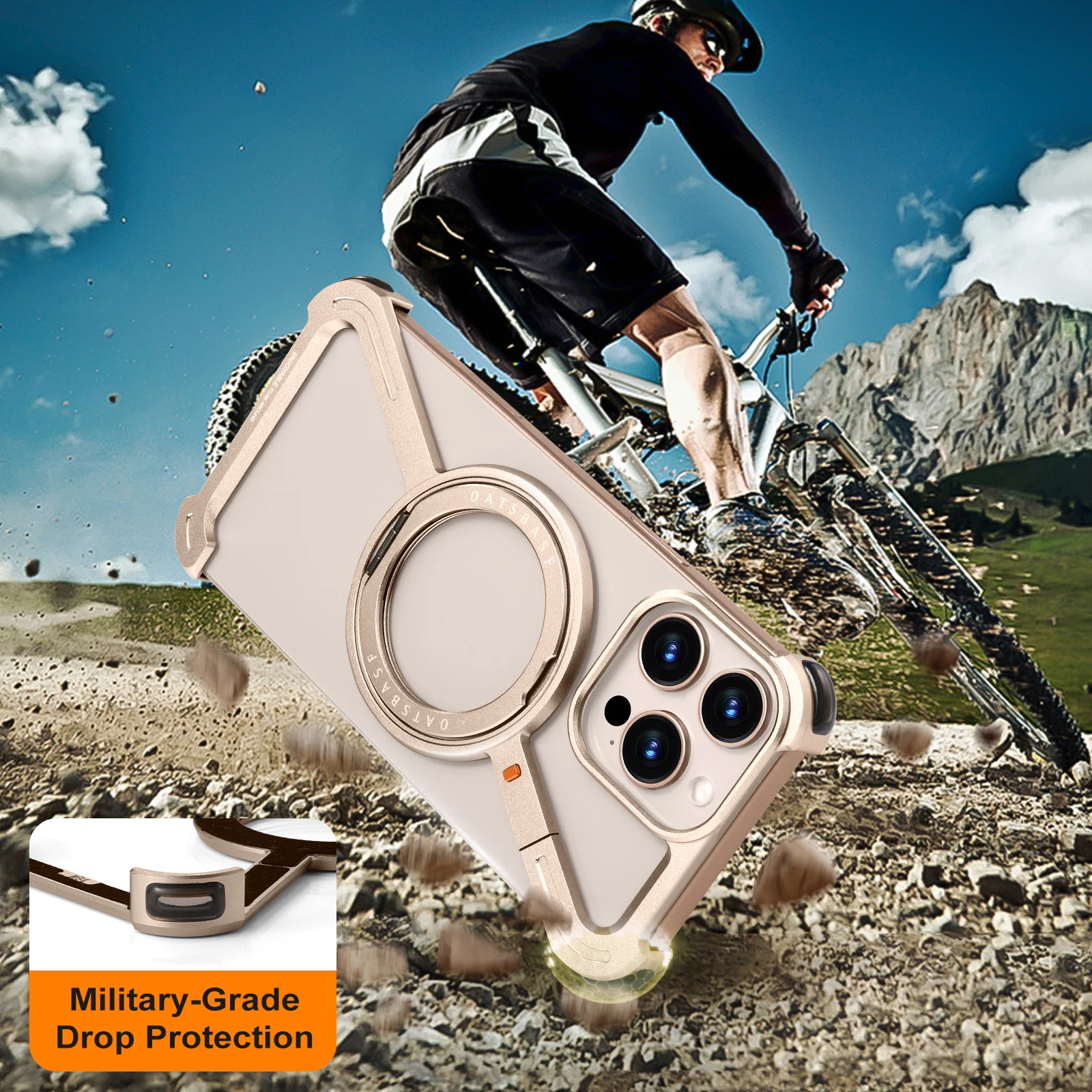 Eary Z Case for iPhone 16 15 14 13 Pro Max Phone Case with Magsafe 360°Rotatable Magnetic Kickstand Metal Desert Titanium Cover