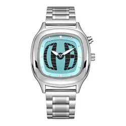 Sleek Red Quartz Square Watch - Dual Display with Steel Accents (Silver Blue)