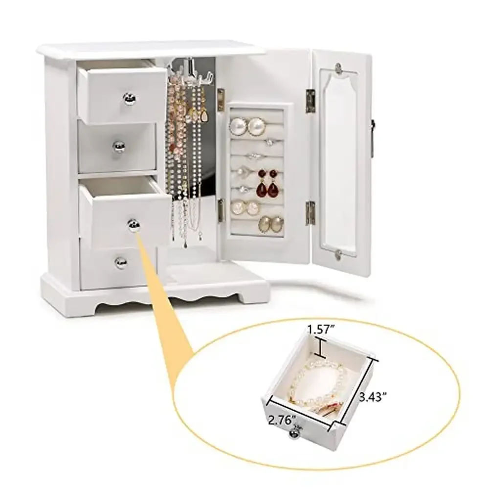 Solid Wood Jewelry Organizer Box with Mirror and Drawer Storage Elegant Butterfly Design Multi-functional Rings and Accessories 5