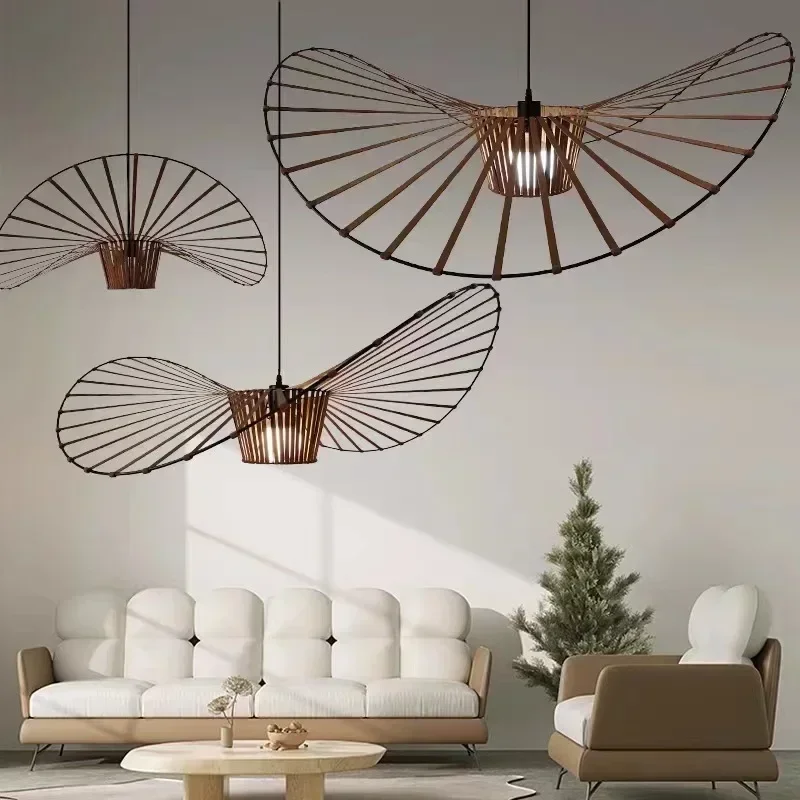 Nordic Modern Designer Artistic Creativity Straw Hat LED Chandelier Retro Bedroom Dining Room Indoor Decoration Lighting Fixture Led Chandelier Ceiling Chandelier