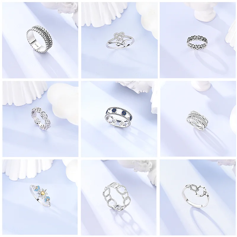New 925 Sterling Silver Rings Blue Zircon Star Ring Original 925 Flower Ring DIY Women Jewelry Gift 3