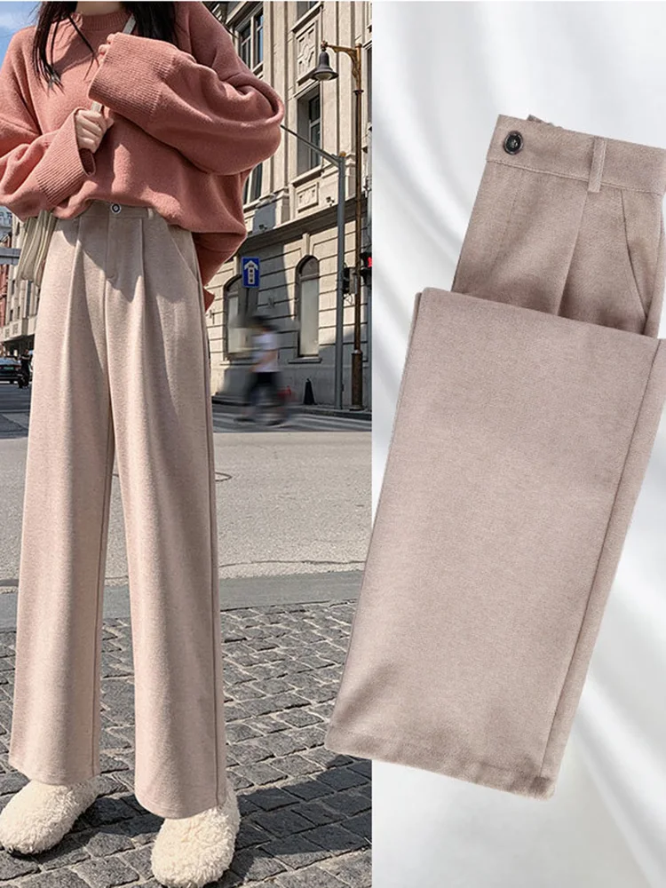 2023 Women Woolen Pants Autumn Winter New Casual Solid Elastic Waist Harem pants full length Trousers S-3XL