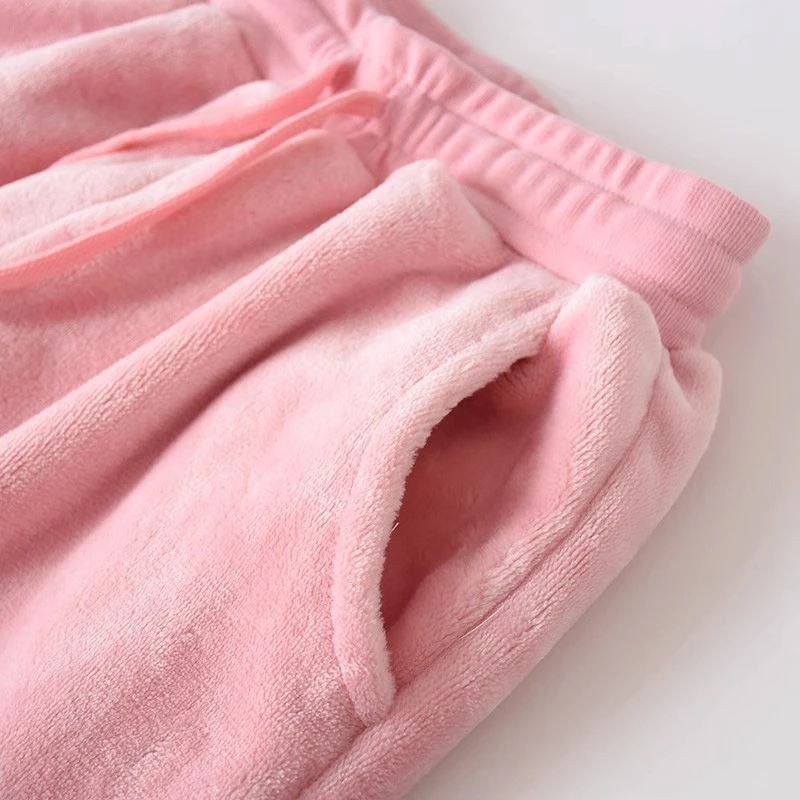 Winter Flannel Couple Pajamas Thickened Fleeced Warm Round Neck Pullover Women Men Home Sleepwear Fall Solid Casual Pyjama Suit