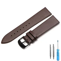 Premium Cowhide Genuine Leather Thin Smooth Watch Band Strap Belt - 22mm (Brown Black)
