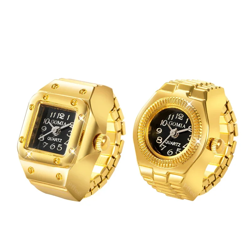 Gold Color Retro Quartz Watch Ring For Women Men Couple Rings