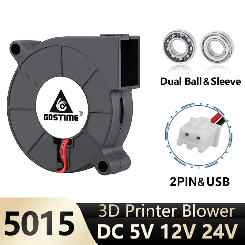 Gdstime-ventiladores Centrífugos de Refrigeração para Impressora 3d Turbo Cooler 2pin Usb 50 mm 5015 Ventilador dc 5v 12v 24v 50x50x15 mm