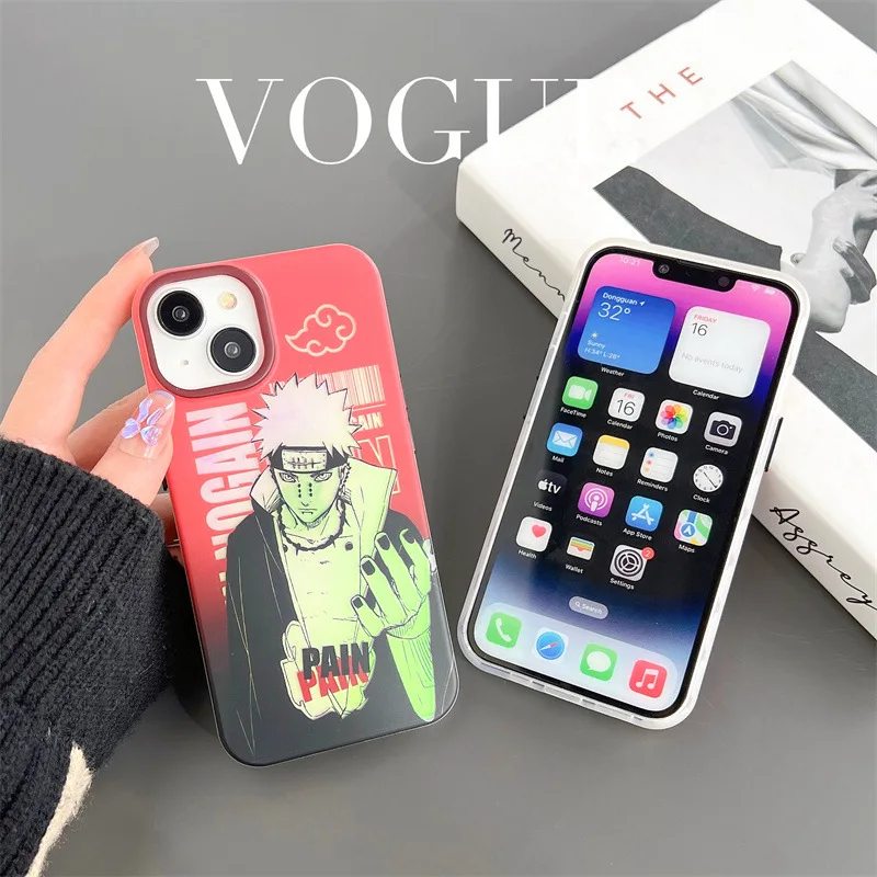 Anime Cartoon Bling Laser Naruto Case For Iphone 11 12 13 14 Pro Max 14pro 14Plus Kakashi Itachi Cosplay Phone Case Funda