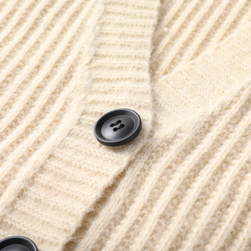 Men Wool Buttons Down V Neck for Autumn Winter Business Fashion Casual Male Clothing Beige Black White Grey 6682