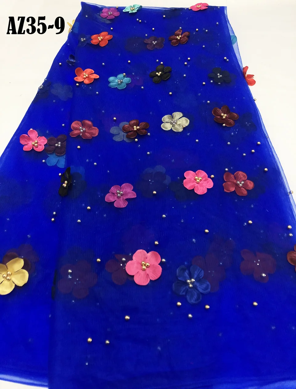 

Blue 3d Lace Fabric for Wedding Dresses 2021 New 5yard African Lace Fabric High Quality French Net Lace with 3d Flower AZ36