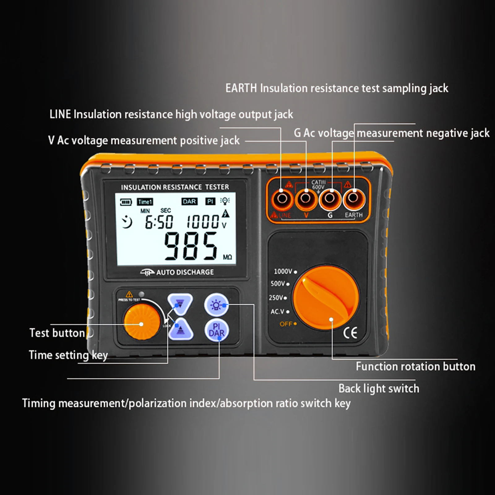 Digital Insulation Resistance Tester 250V/500V/1000V Megohmmeter LCD Display Insulation Resistance Meter with Buzzer Alarm