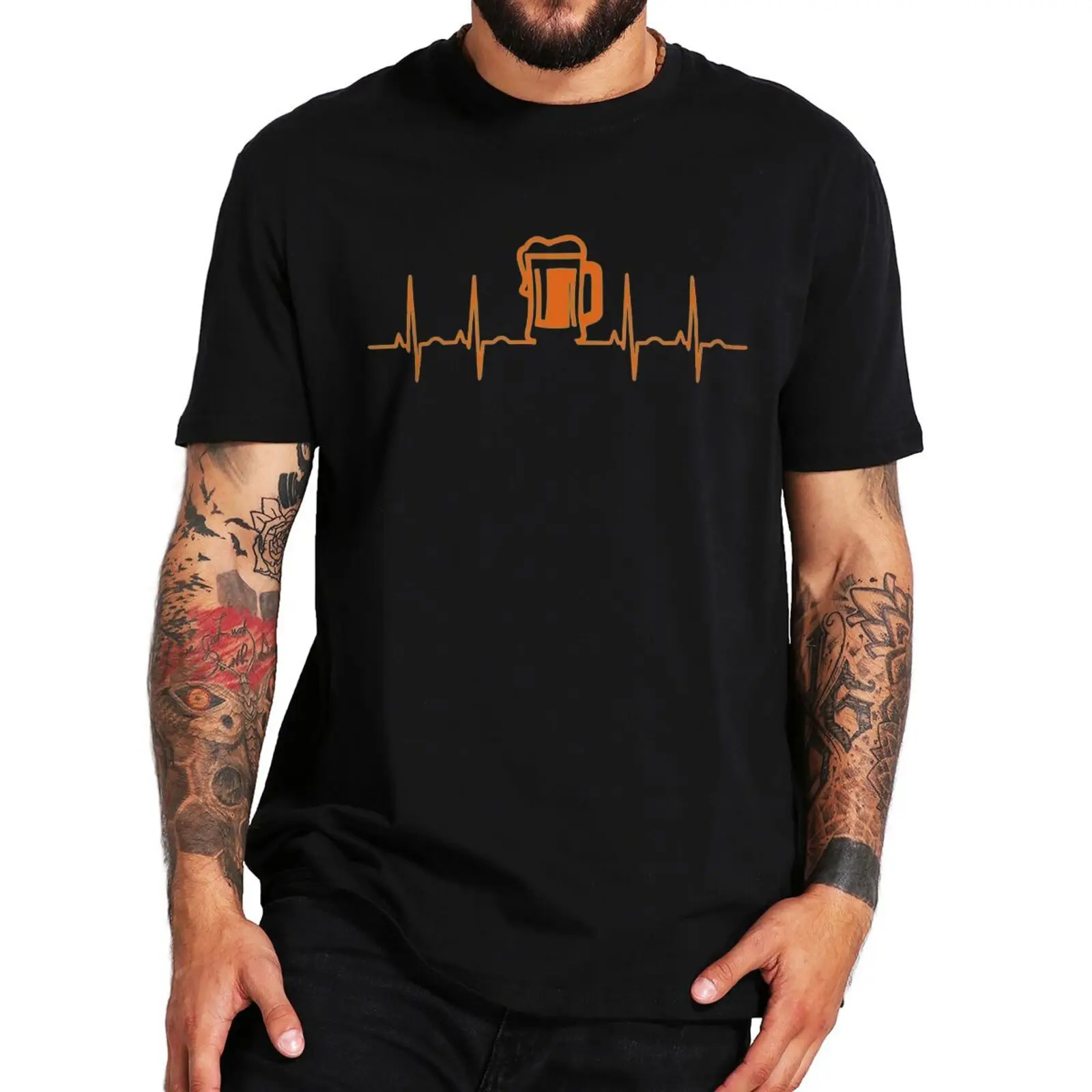 

Orange Beer Mug Heatbeat T Shirt Geek Style Classic Homme Camiseta Short Sleeve Tee Shirts For Beer Lovers100% Cotton
