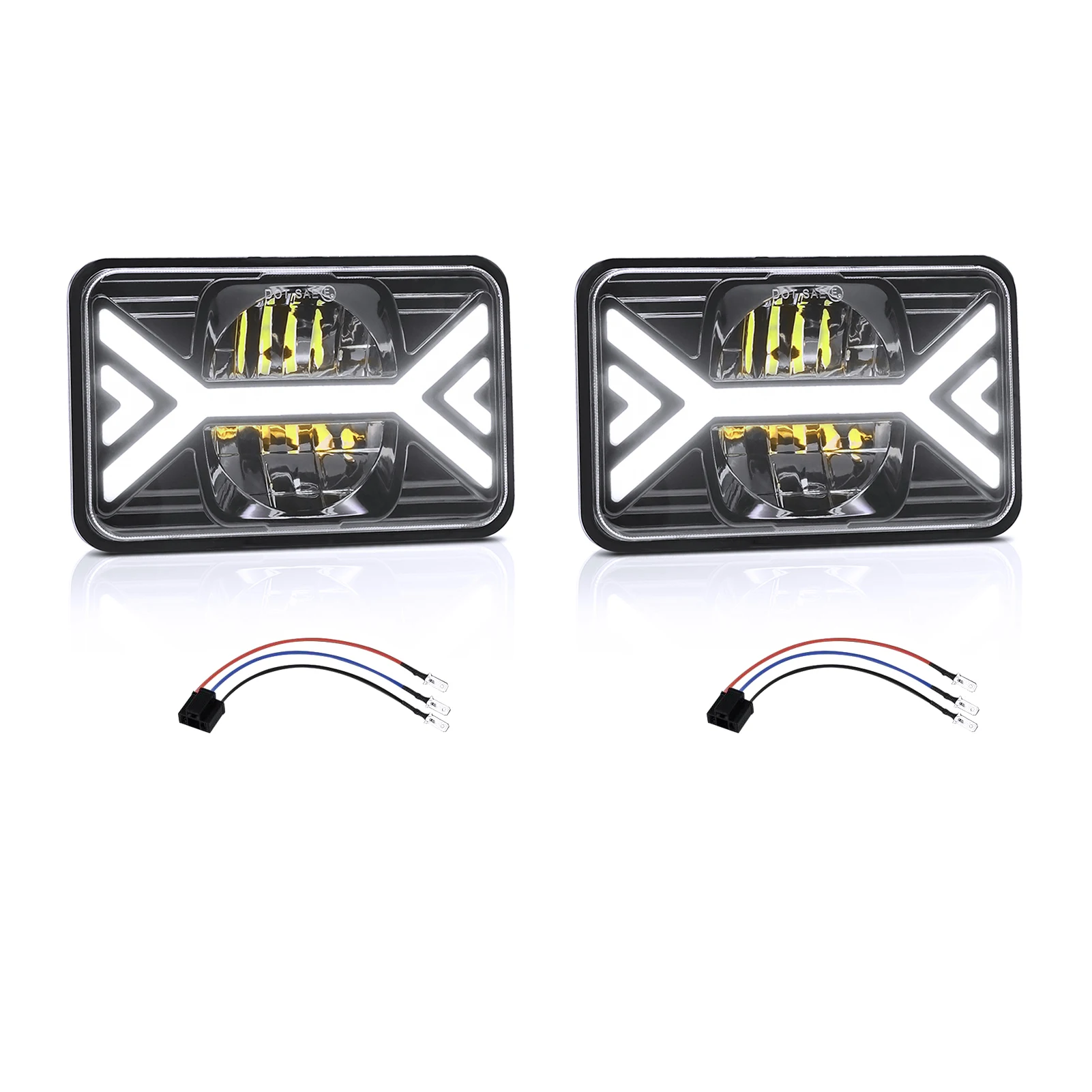 

2 Pack 5inch Car LED Headlights 4x6 inch Headlamp with White High/Low Beam DRL Amber Turn Signal