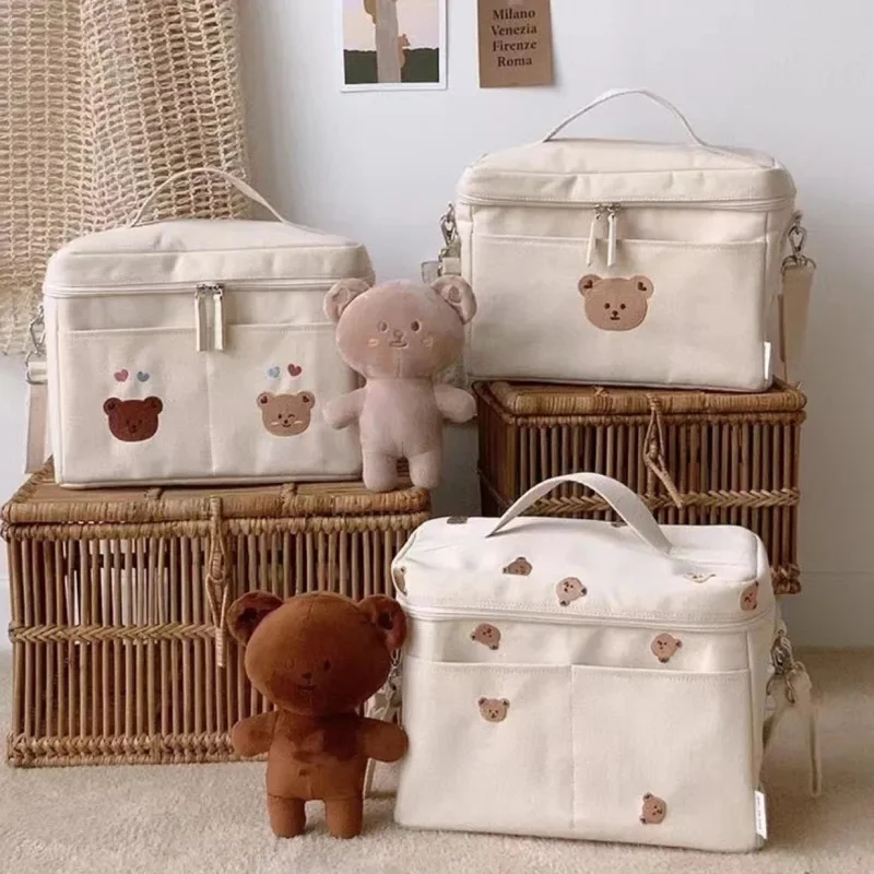 

Портативная сумка для хранения для детской коляски, водонепроницаемая сумка-холодильник для бутылочек для кормления, детская теплоизоляционная сумка для мам с медведем