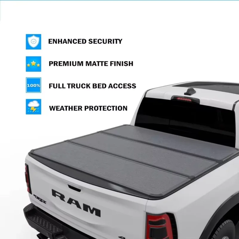 |HTF011|Fits 2009-2025 Dodge Ram 1500 5' 7" Bed Without,Hard Folding Truck Bed Tonneau Cover 4