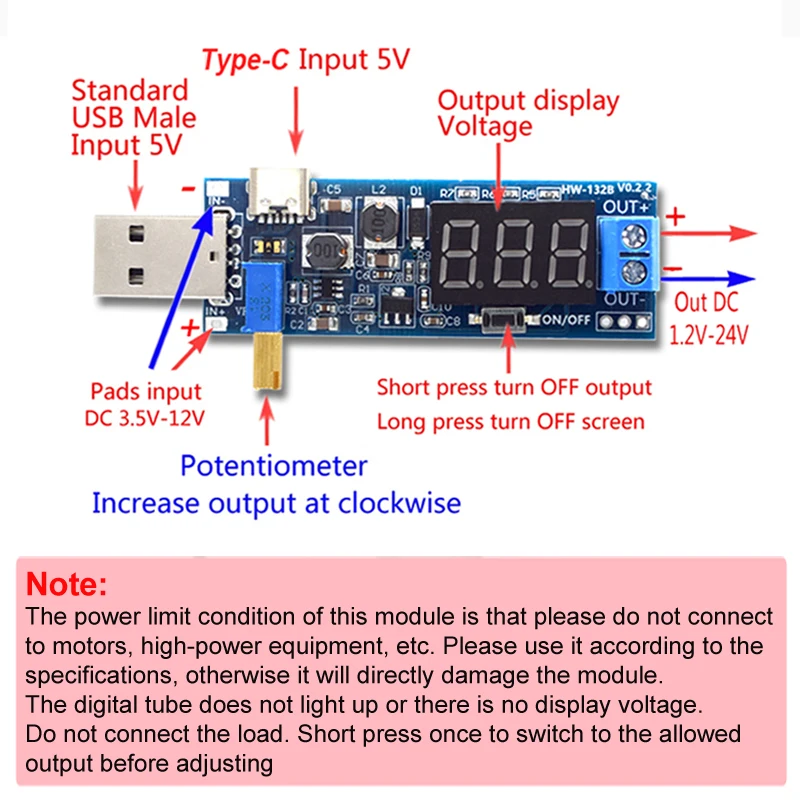 Module Boost Buck DC-DC 5V 3.3V 12V Réglable 1.2V-24V Micro USB