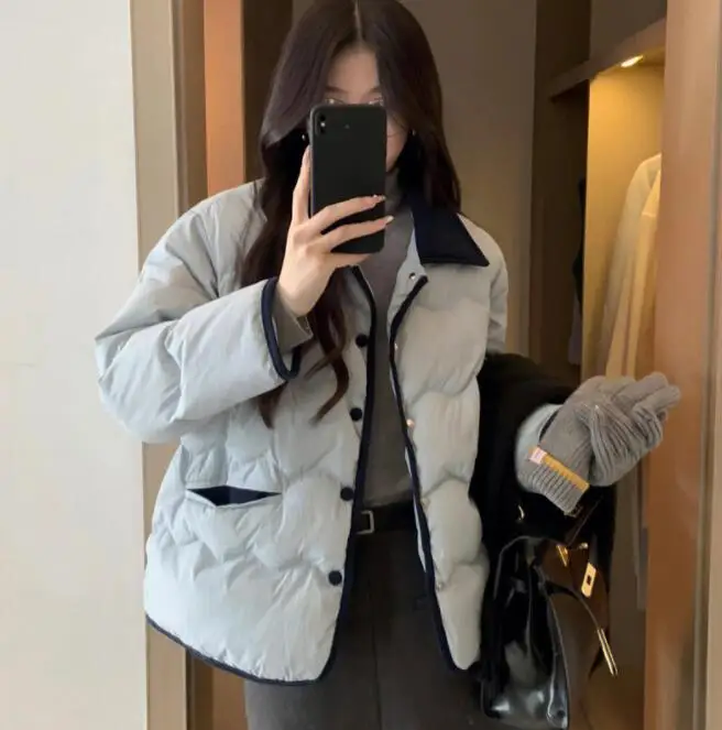 

ins lapel East gate light down cotton-padded jacket for women short small fragrant wind cotton-padded casual coat winter