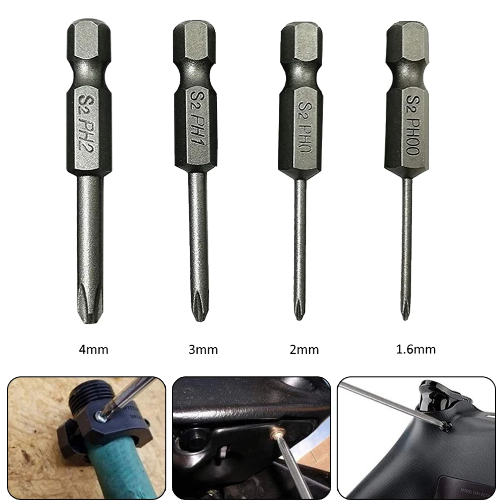 4 stücke 50mm Kreuz Schraubendreher-bits 1/4 Zoll Hex Schaft Elektrische Schraubendreher Bit Legierung Stahl Magnetische Schraube stick Hand Werkzeuge PH00 PH1 – Detail 1