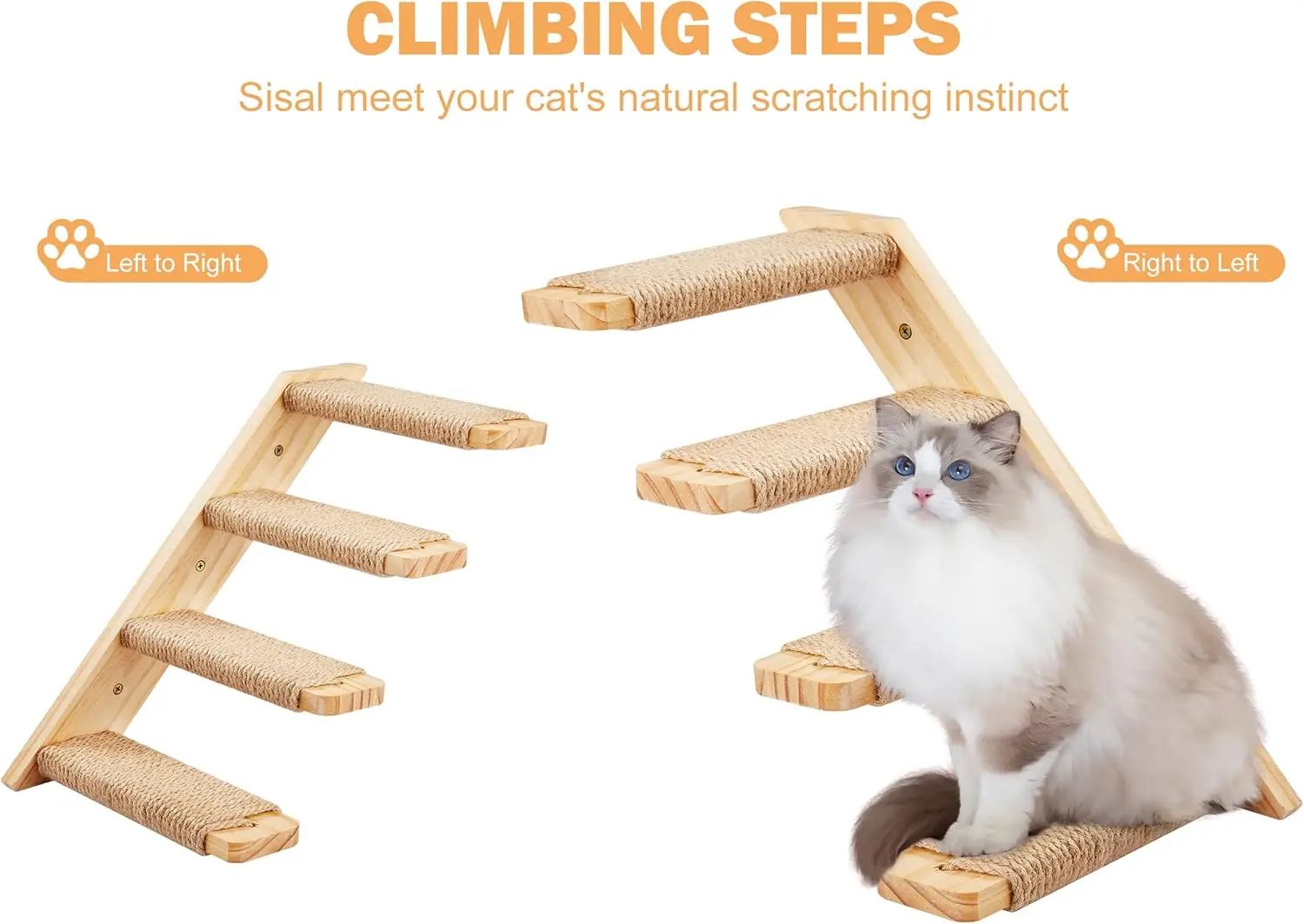 2PCS Cat Wall Shelves & Stairs Set – Climbing Scratching Perches for Cats to Sleep & Play