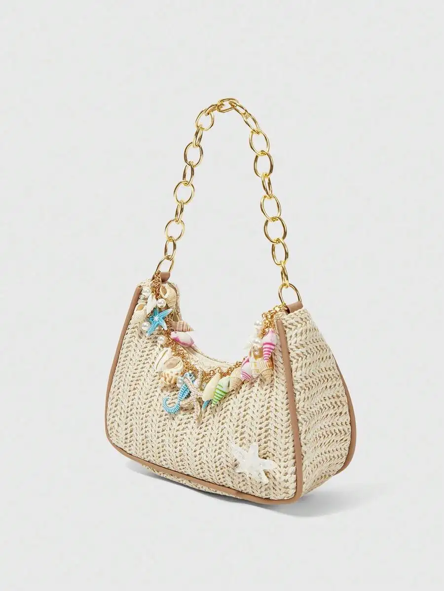 🏖️ Starfish × Straw – Boho Woven Beach Tote Bag, Lightweight Shoulder Handbag, Random Surprise Decoration (Every Bag Tells a Story) 💫 2