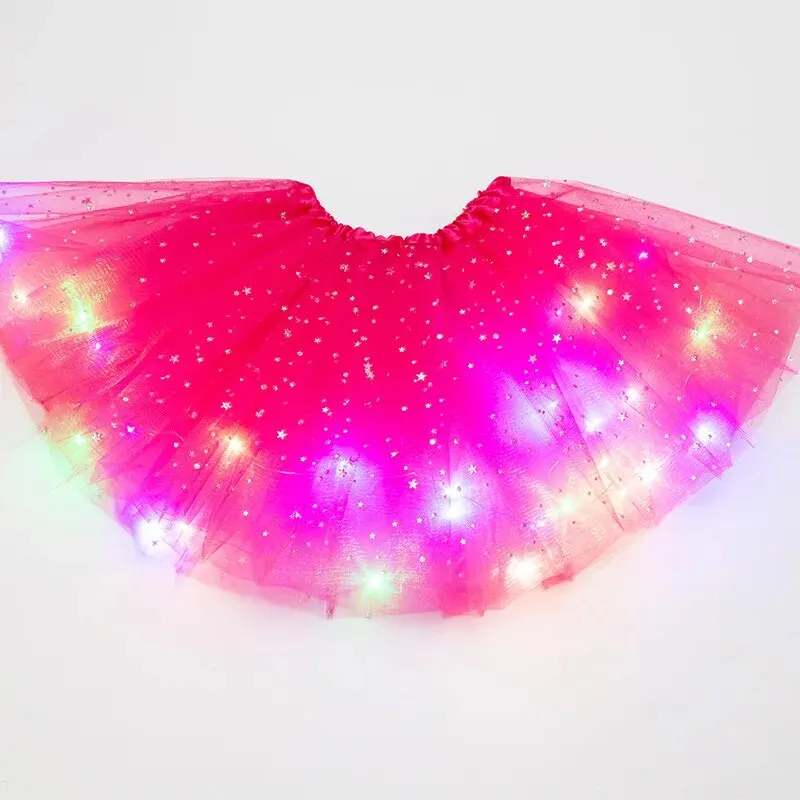 LED Glowing Light Women Tulle Star Skirt Short Tutu Mini Skirt Adult Fancy Ballet Dancewear Party Costume Ball Gown Mini Skirt 5