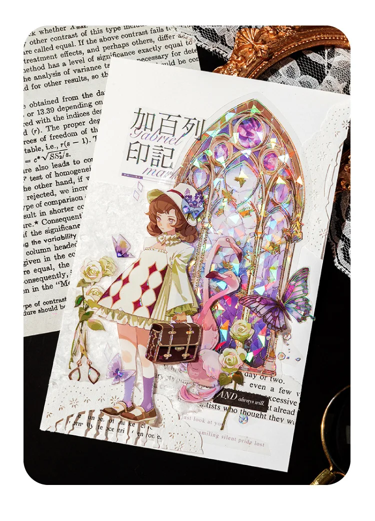 10Pcs Moonlight Sonata Decorative Sticker Retro Ice Crystal Flower Window Scrapbooking Material Label Diy Diary Album Planner