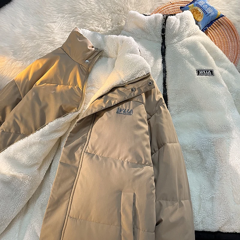 

Winter Reversible Warm Fleece Parkas Jacket Men Women Harajuku Streetwear Baggy Korea Fashion Couple Windproof Coat Puffer