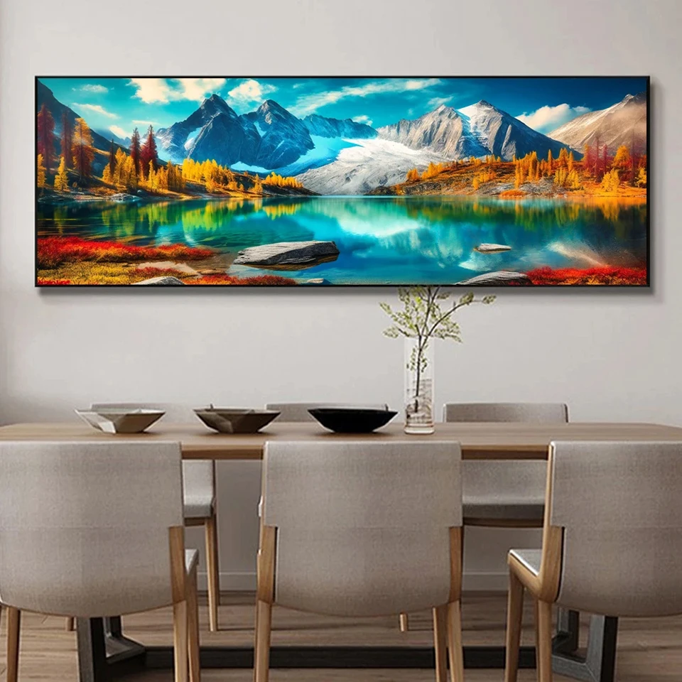 

5D DIY Large Diamond Painting Crossl Landscape Mountain Scenery Lake Wall Art, Full Round Drill, Embroidery Home Decor WE2215