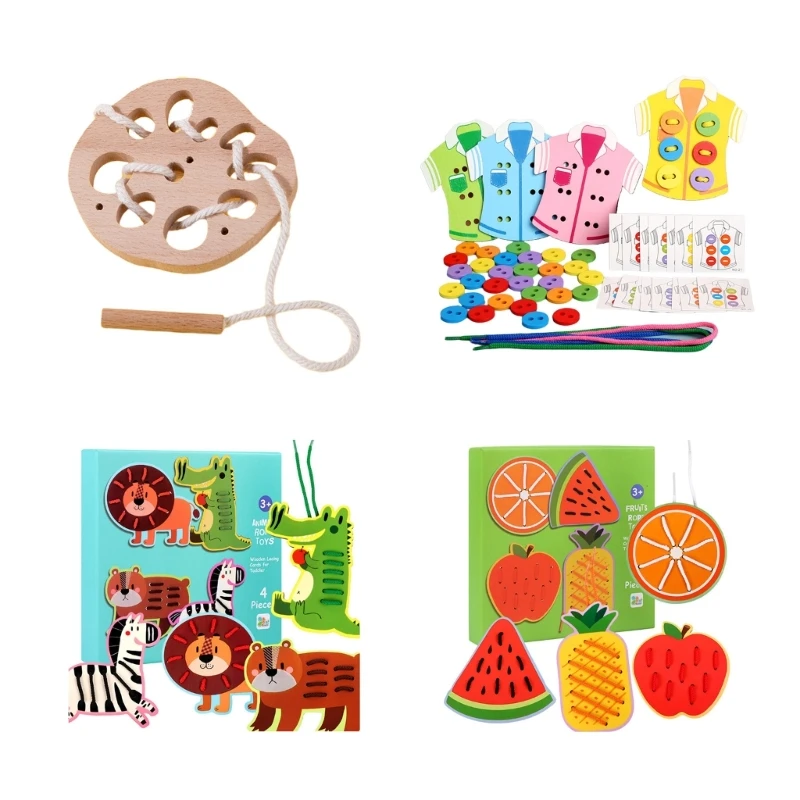 

Children Wood Material Threading Board Toy Hand-eye Coordination Training Toy