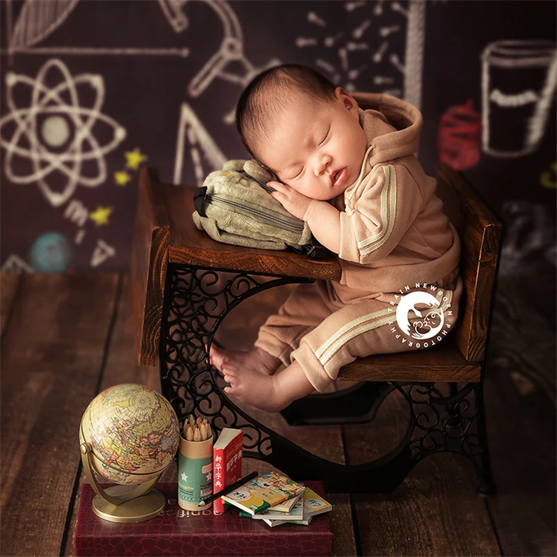 Dvotinst Newborn Photography Props Baby Wooden Vintage Posing Study Desk with Chair Fotografia Studio Shooting Photo Props