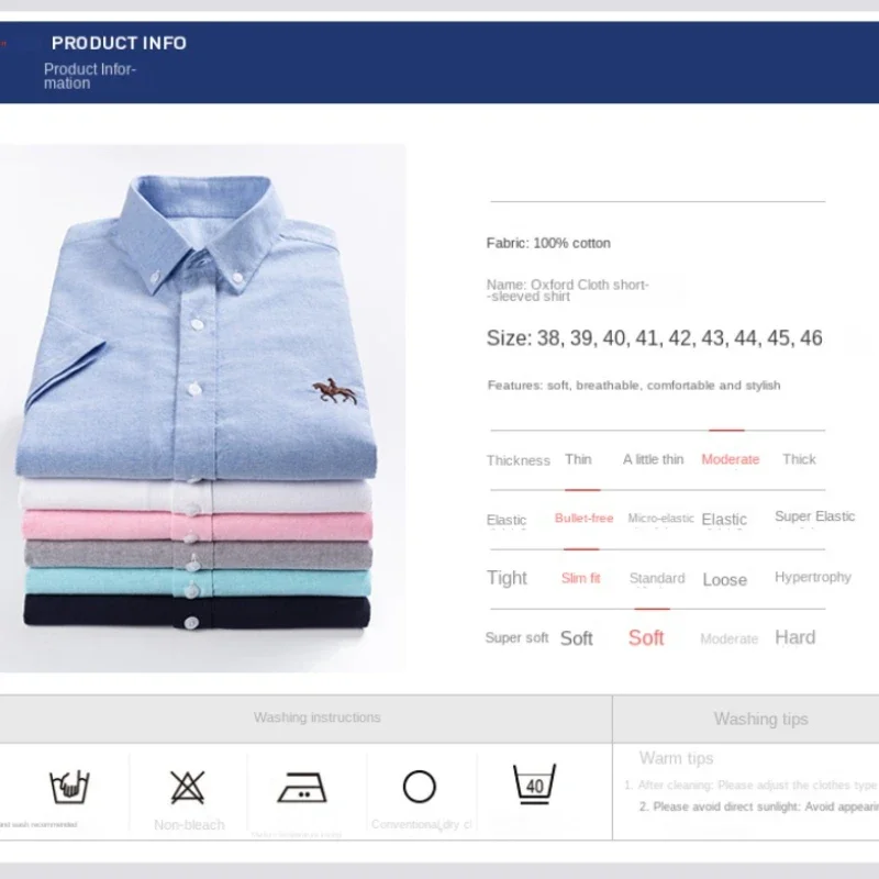 Soft Comfortable Regular Fit Short Sleeve 100% Cotton Oxford Plus Size Quality Summer Business Men Casual Shirts 6