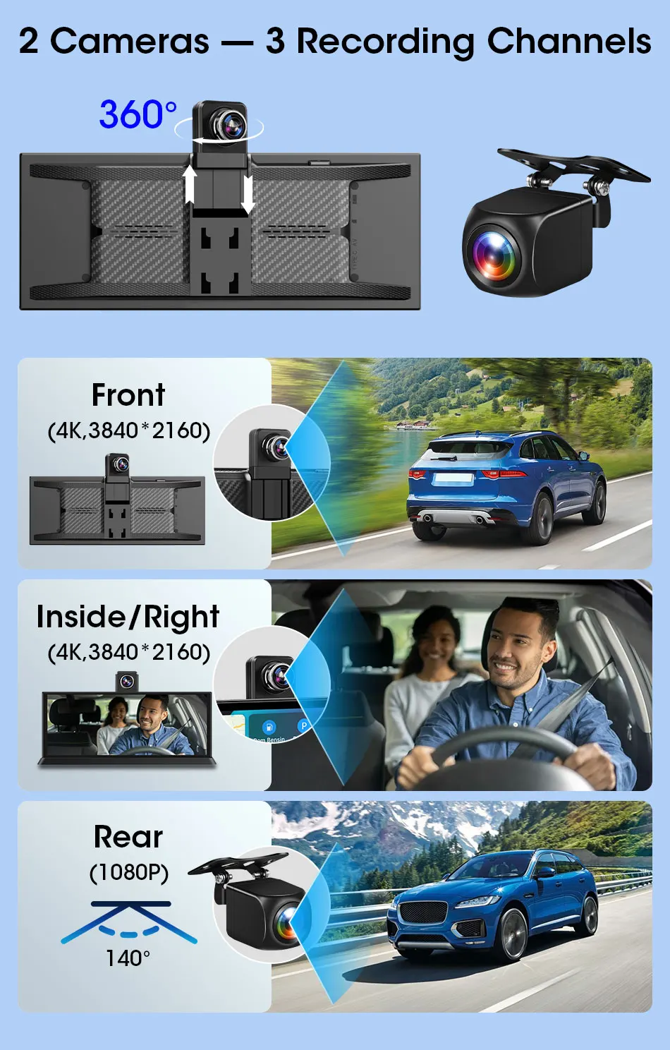 Description Picture 5 of itemJanstie 11.26 inch Car DVR 4K Camera Rotatable Lens Carplay Android auto Screen Dash Cam Video Recorder GPS Navigation Dashboard